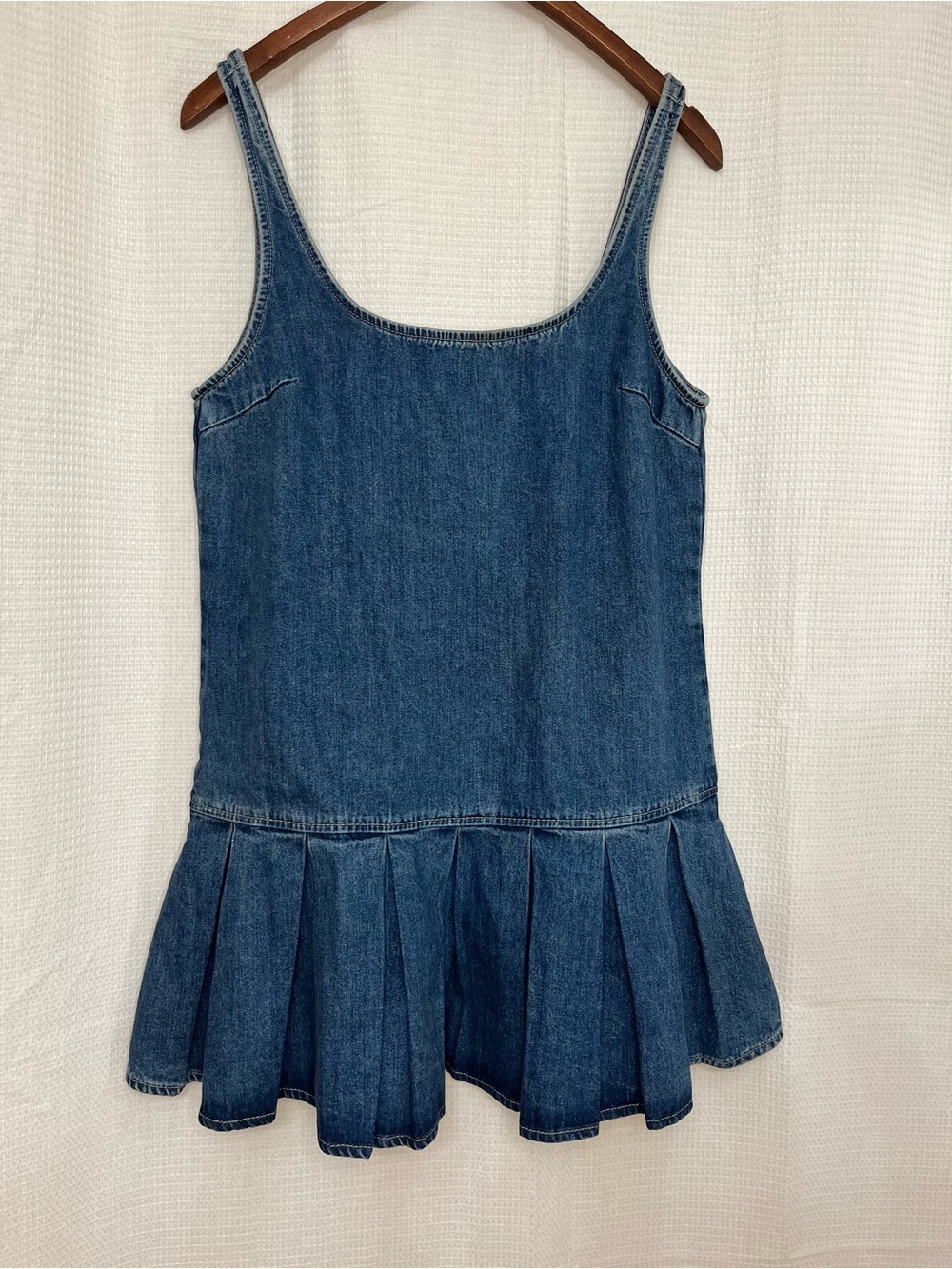 Zara Blue Denim Women’s Small Pleated Drop-Waist Mini Dress